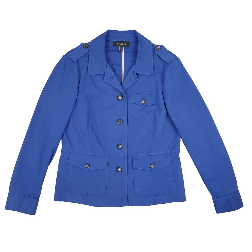 Talbots Utility Field Jacket Cobalt Blue 8 Nautical Preppy Coastal